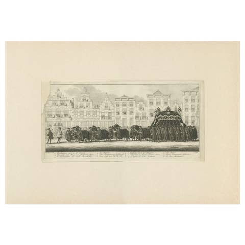 Antique Print of the Funeral Procession of Anna Van Hannover by Fokke, 1761