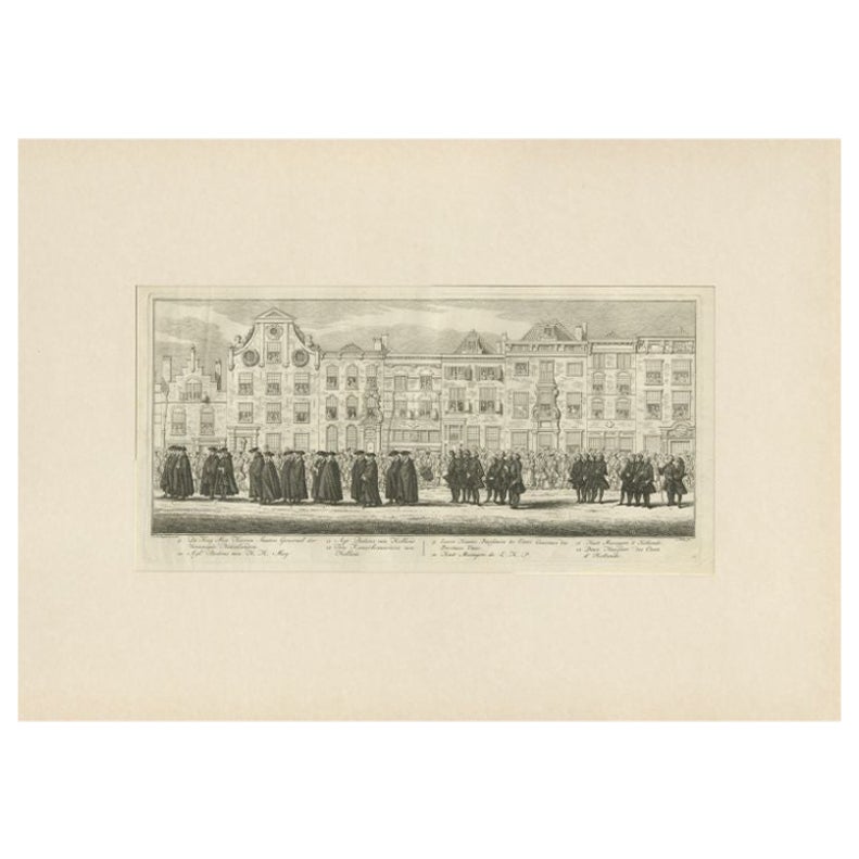 Impression ancienne de la procession funéraire d'Anna Van Hannover par Fokke, 1761