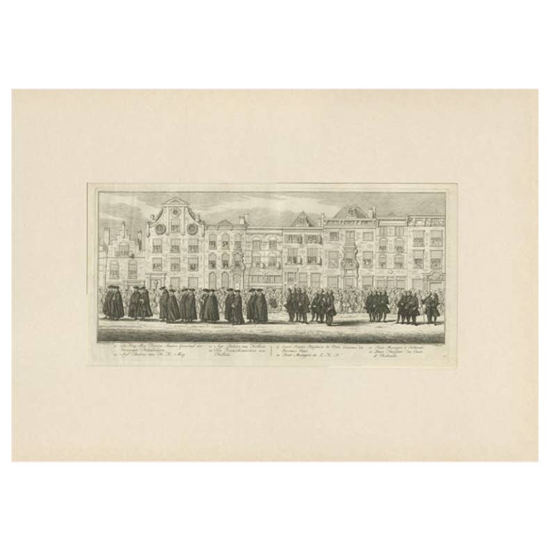 Antique Print of the Funeral Procession of Anna Van Hannover by Fokke, 1761