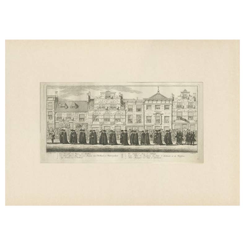 Antique Print of the Funeral Procession of Anna Van Hannover by Fokke, 1761