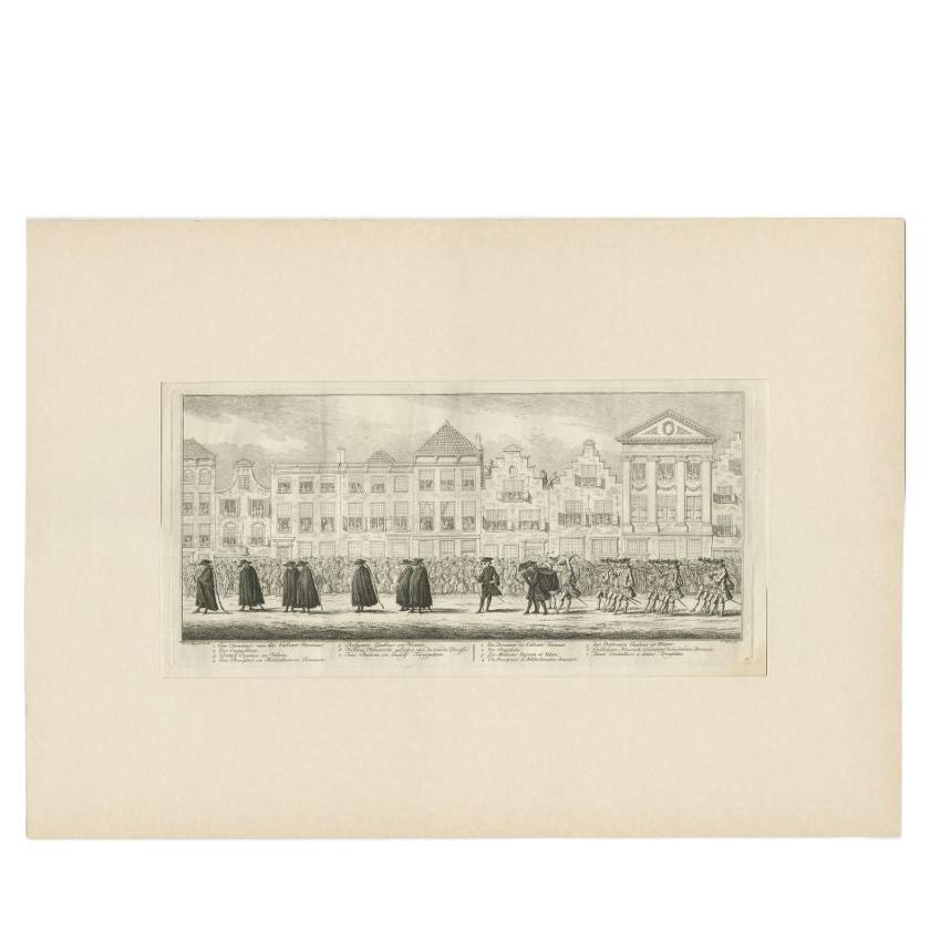 Grabado antiguo del cortejo fúnebre de Ana V de Hannover por Fokke, 1761 en venta