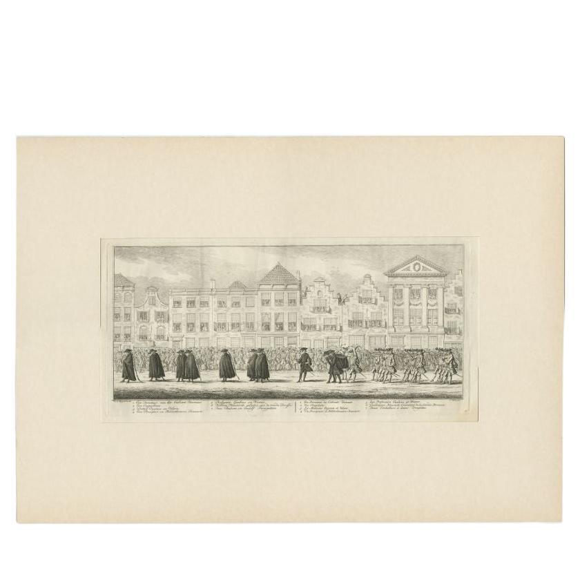 Antique Print of the Funeral Procession of Anna Van Hannover by Fokke, 1761 For Sale