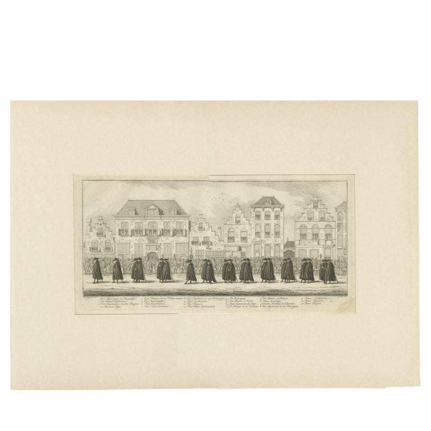 Antique Print of the Funeral Procession of Anna Van Hannover by Fokke, 1761