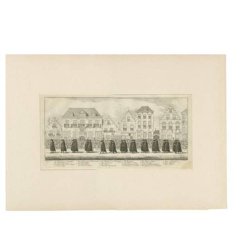Antique Print of the Funeral Procession of Anna Van Hannover by Fokke, 1761