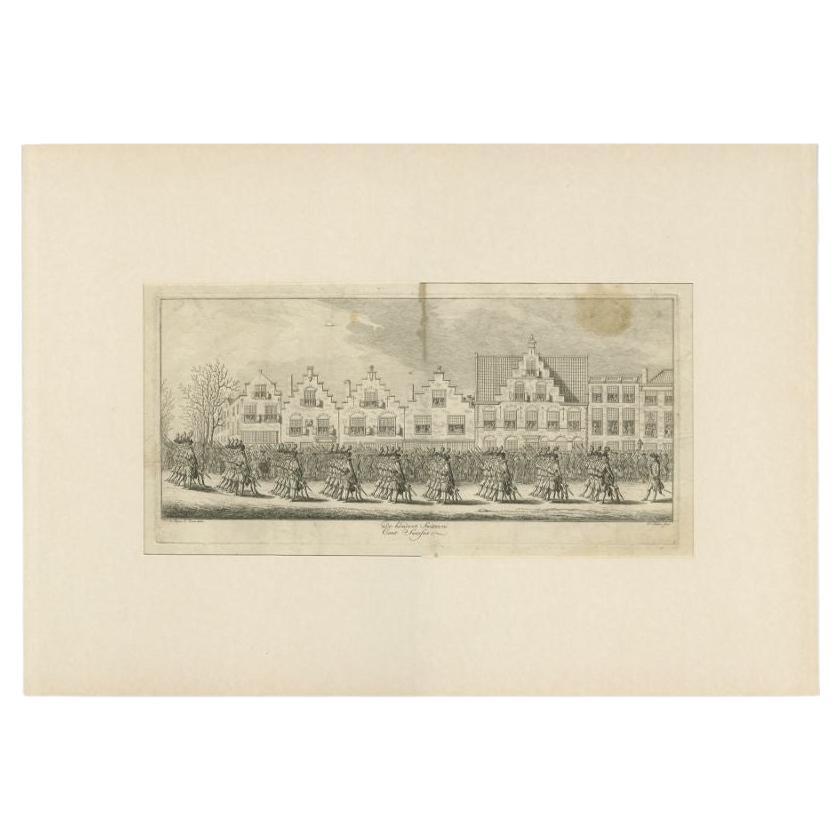 Antique Print of the Funeral Procession of Anna Van Hannover by Fokke, 1761