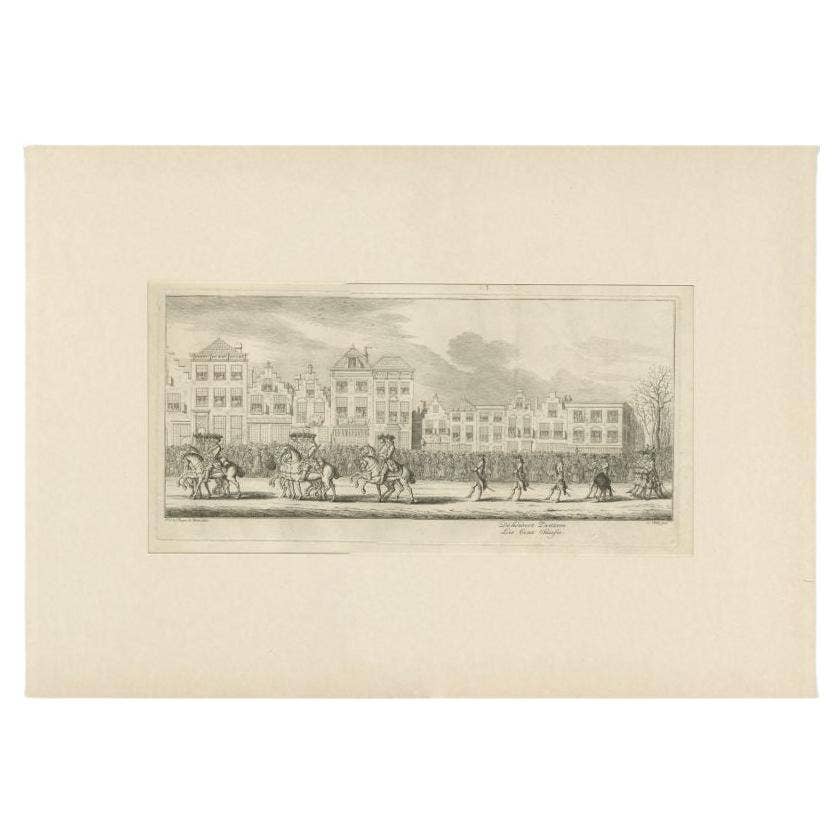 Antique Print of the Funeral Procession of Anna Van Hannover by Fokke, 1761