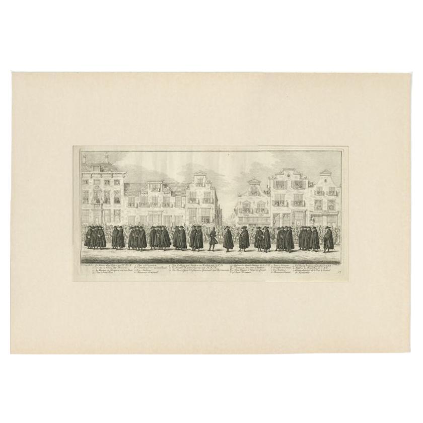 Antique Print of the Funeral Procession of Anna Van Hannover by Fokke, 1761