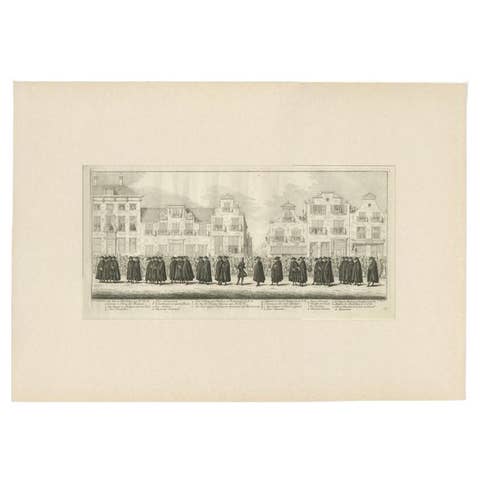 Antique Print of the Funeral Procession of Anna Van Hannover by Fokke, 1761