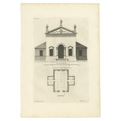 Antique Old Print of the Garden Room of Hall Barn, Beaconsfield, Buckinghamshire, 1725