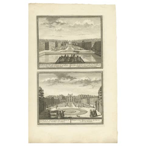 Antique Print of the Gardens of an Estate in Heemskerk, Holland, circa 1730