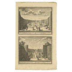 Antique Print of the Gardens of an Estate in Velsen, The Netherlands, circa 1730