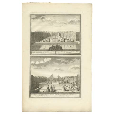 Antique Print of the Gardens of Assumburg Castle by De Leth, circa 1730