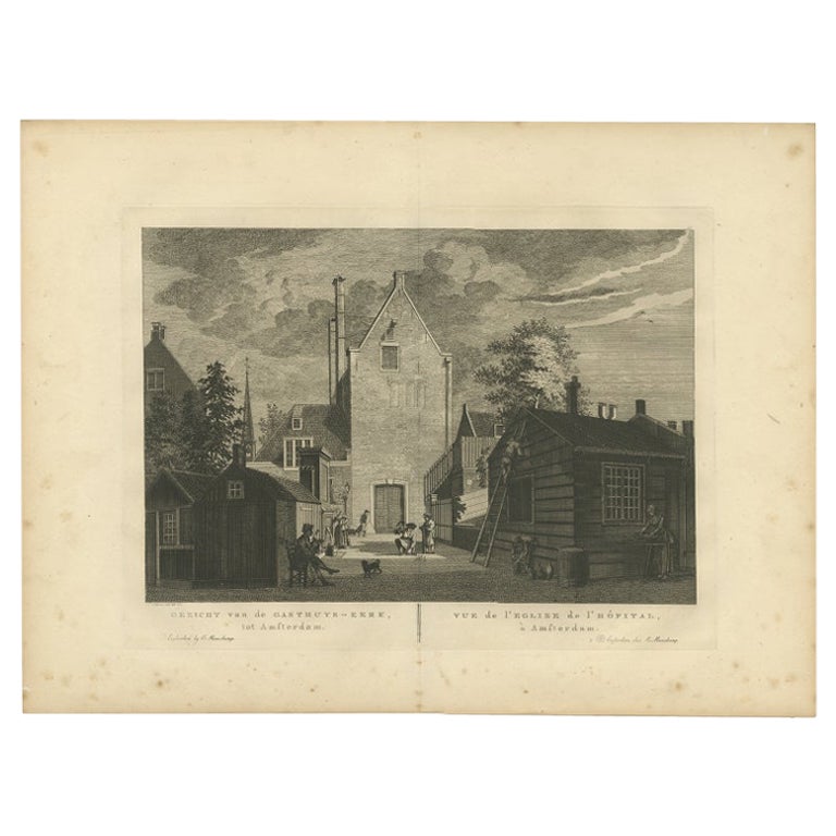 Antiker Druck der „Gasthuiskerk“, Kirche in Amsterdam, Niederlande, 1805