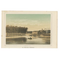 Antiker Druck des Gaswerks von Leiden in den Niederlanden, 1859