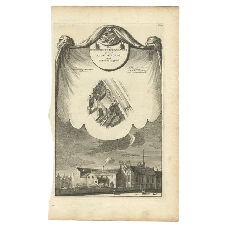Impression ancienne de la monastère de Geertruide à Amsterdam, vers 1760