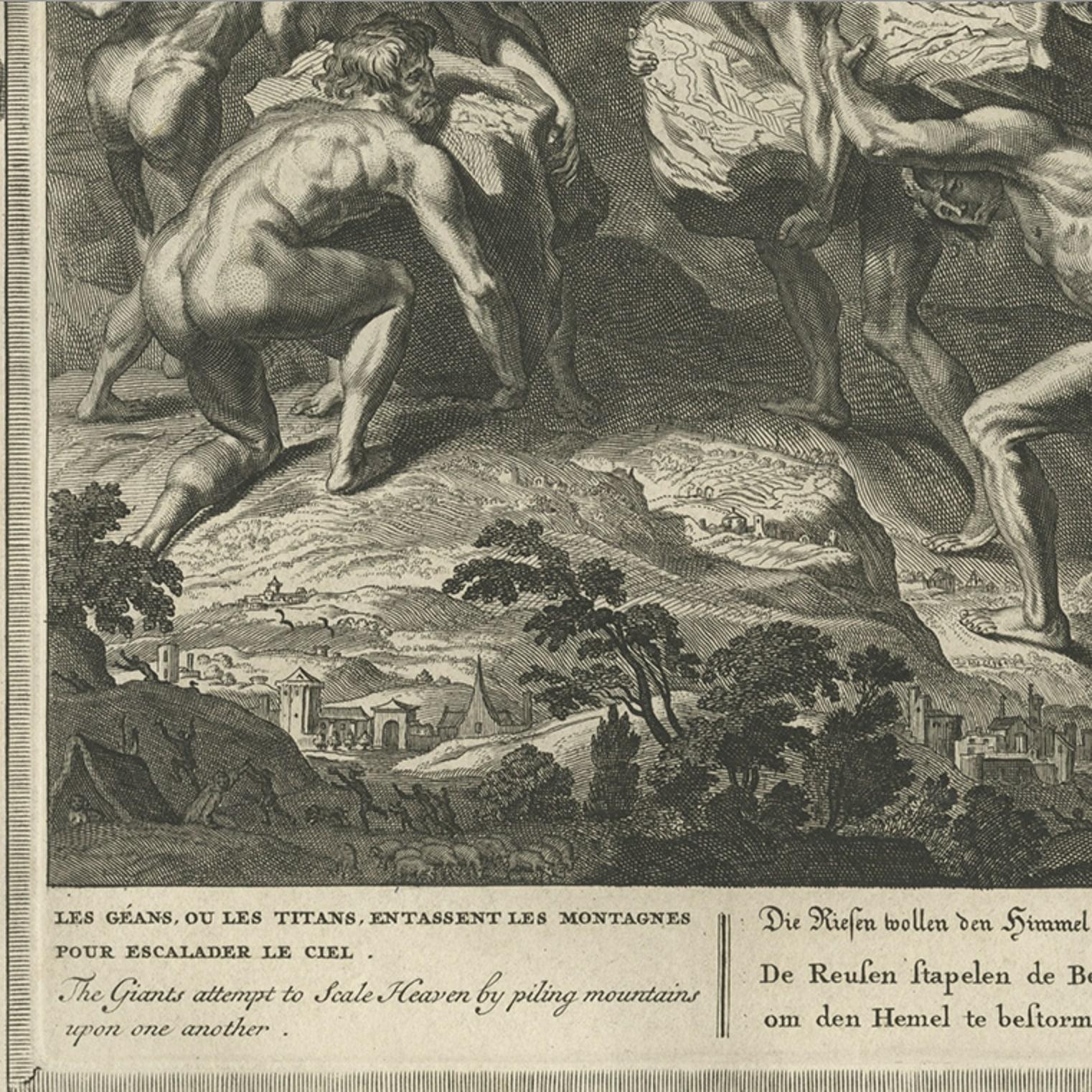 18th Century and Earlier Antique Print of the Giants Attempting to Scale Heaven, 1733 For Sale