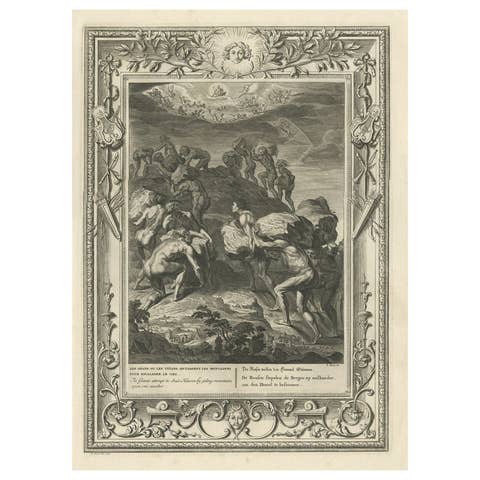 Antique Print of the Giants Attempting to Scale Heaven, 1733