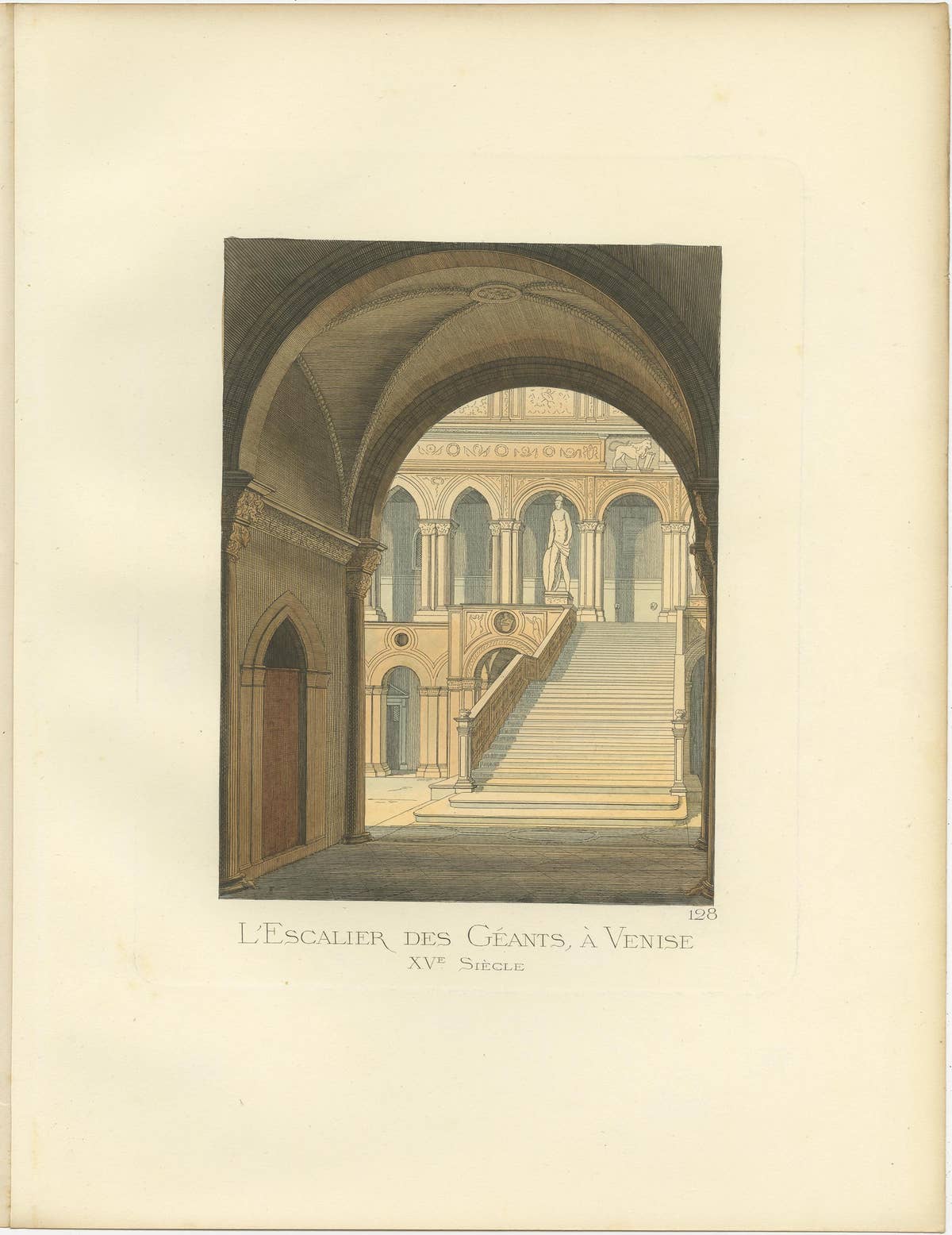 Antique Print of the Giant’s Staircase in Venice, 15th Century, by Bonnard, 1860