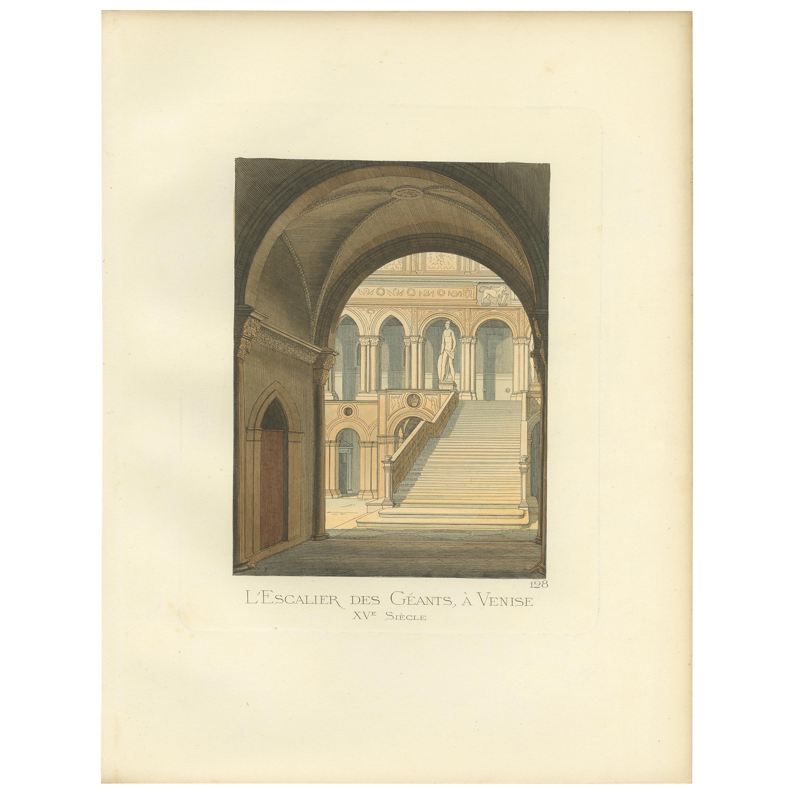 Antique Print of the Giant’s Staircase in Venice, 15th Century, by Bonnard, 1860 For Sale