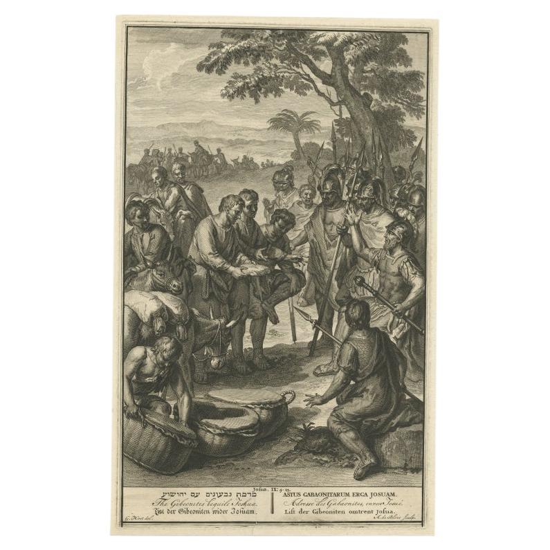 Antique Print of the Gibeonites Beguile Joshua by De Blois, 1728 For Sale