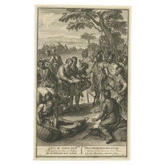 Antique Print of the Gibeonites Beguile Joshua by De Blois, 1728
