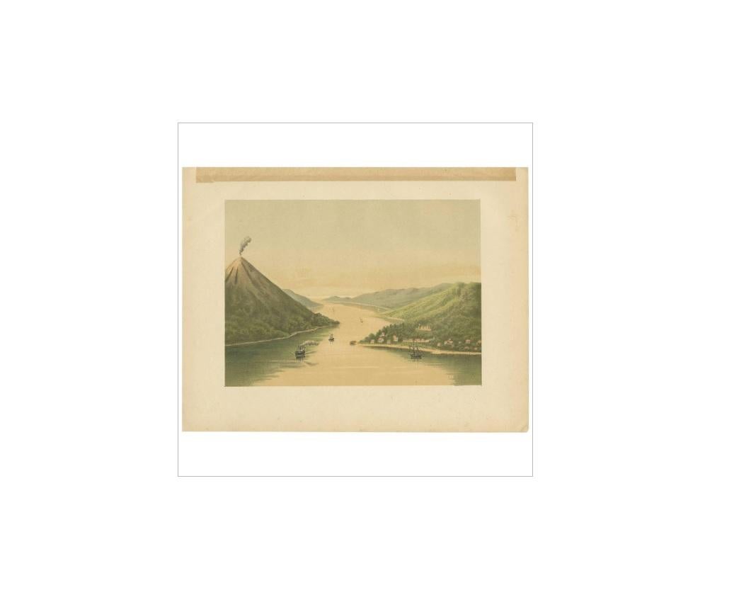 Antique print of the Gunung Api volcano. This print originates from 'Het Kamerlid van Berkestein in Nederlandsch-Indie.', (translation: van Berkestein, member of the Dutch Parliament in the Dutch East-Indies.) by M.T.H. Perelaer, published in