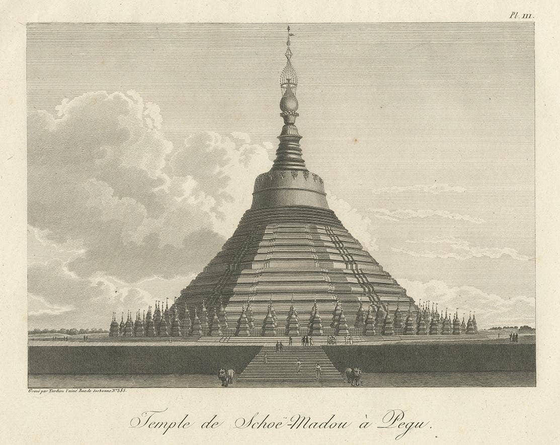 Antique Print of the Golden Temple at Pegu by Symes (1800)