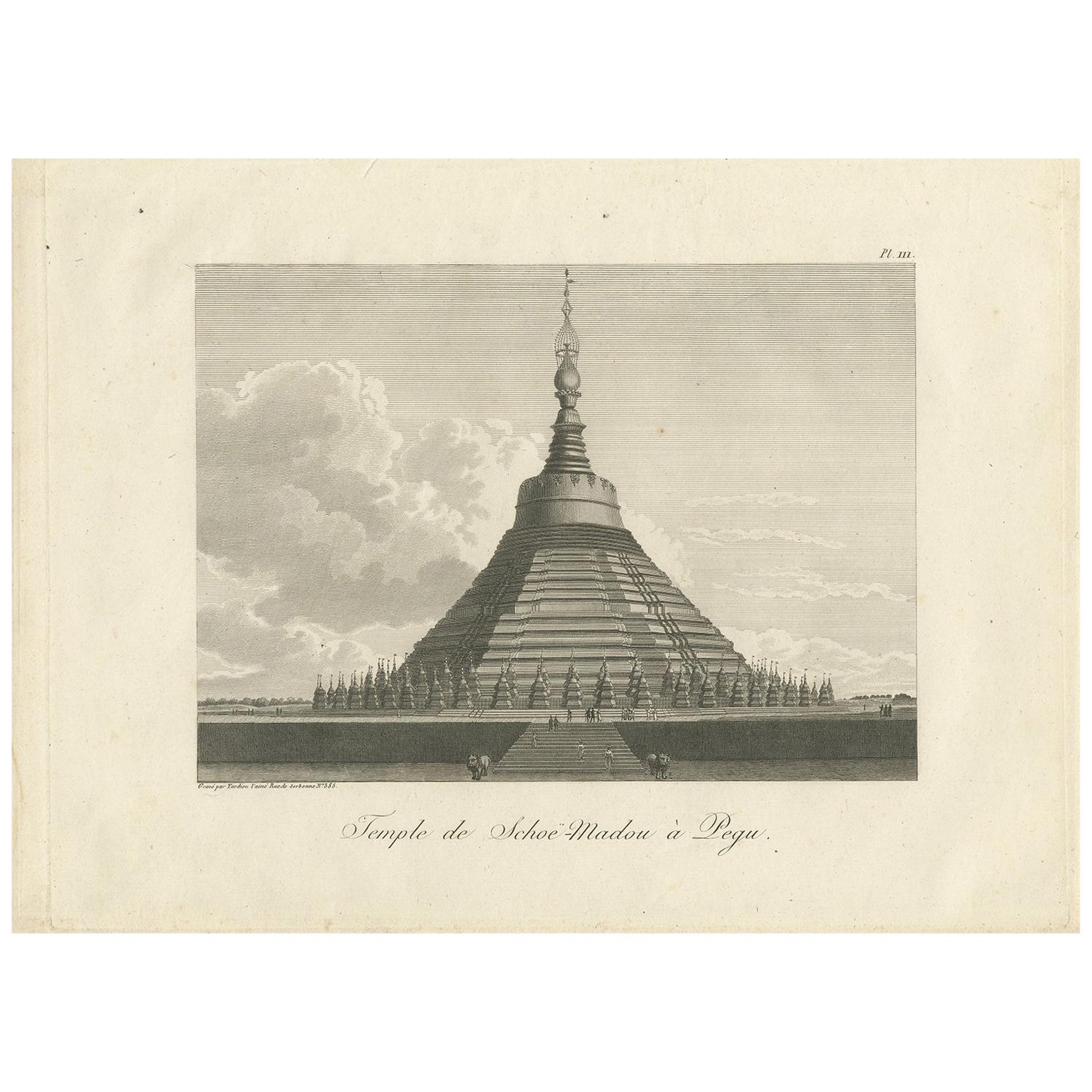 Antique Print of the Golden Temple at Pegu by Symes (1800) For Sale