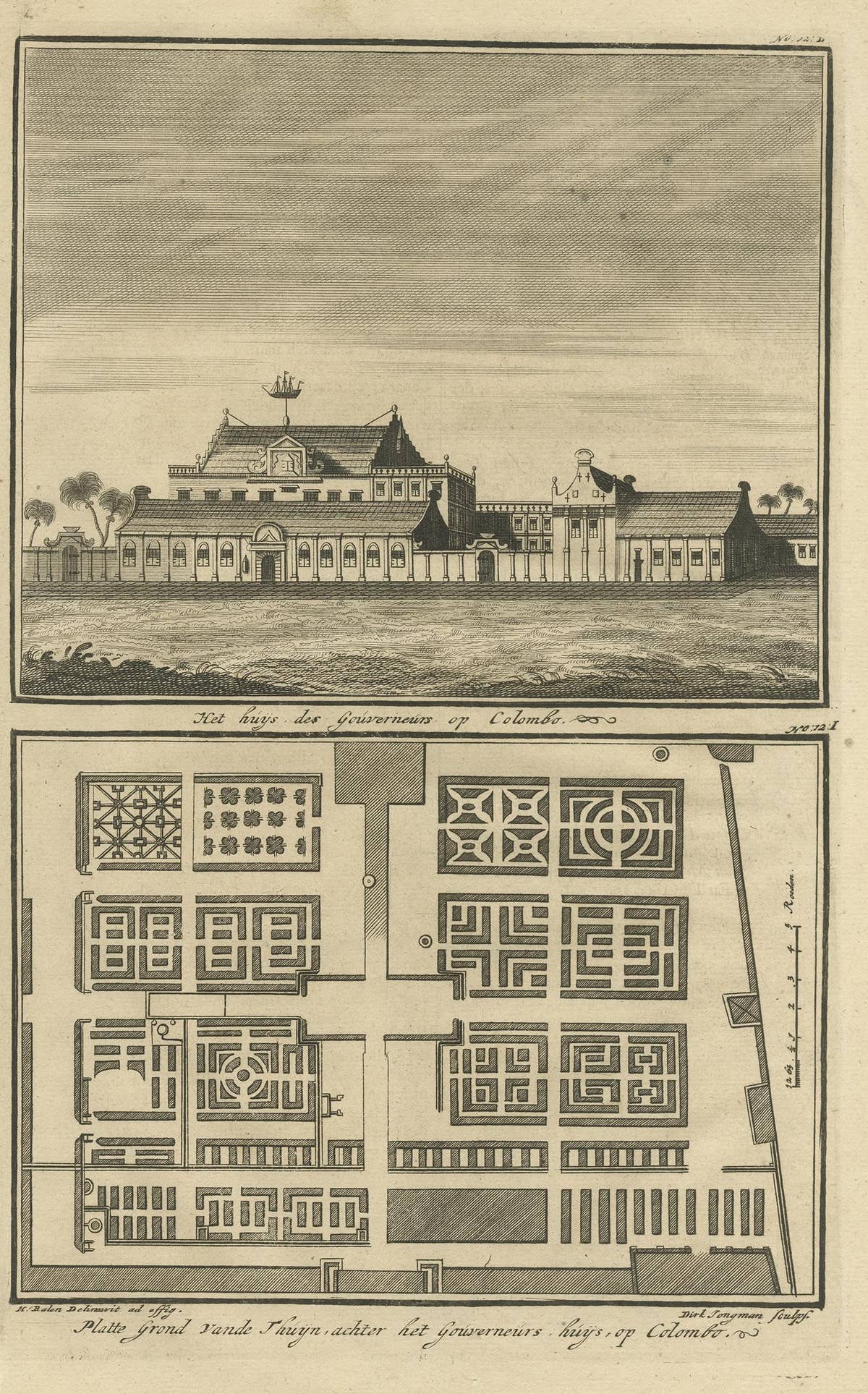Antique Print of the Governor's House in Colombo by Valentijn, 1726