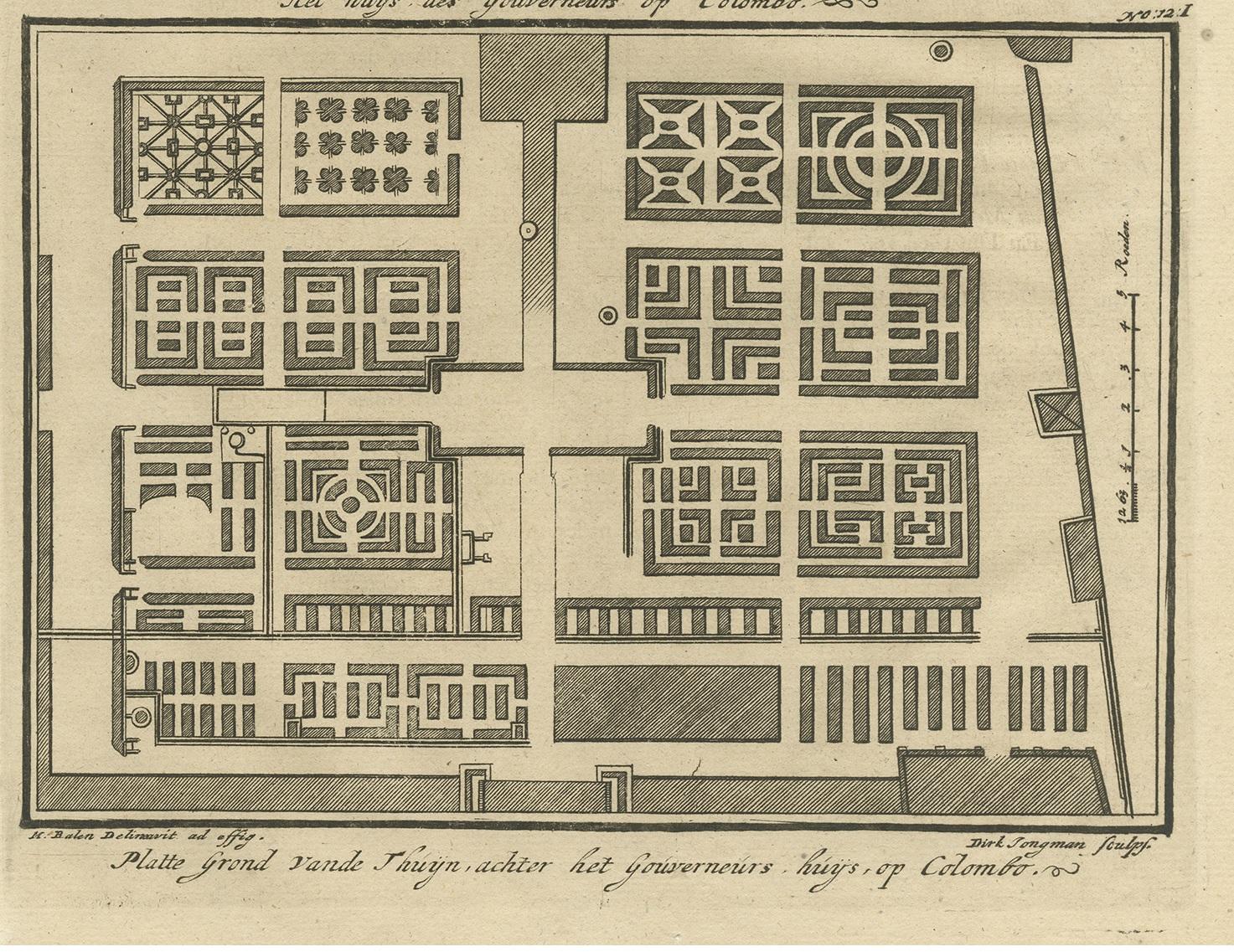 Antiker Druck des Gouverneurshauses in Colombo von Valentijn, 1726 im Zustand „Gut“ im Angebot in Langweer, NL