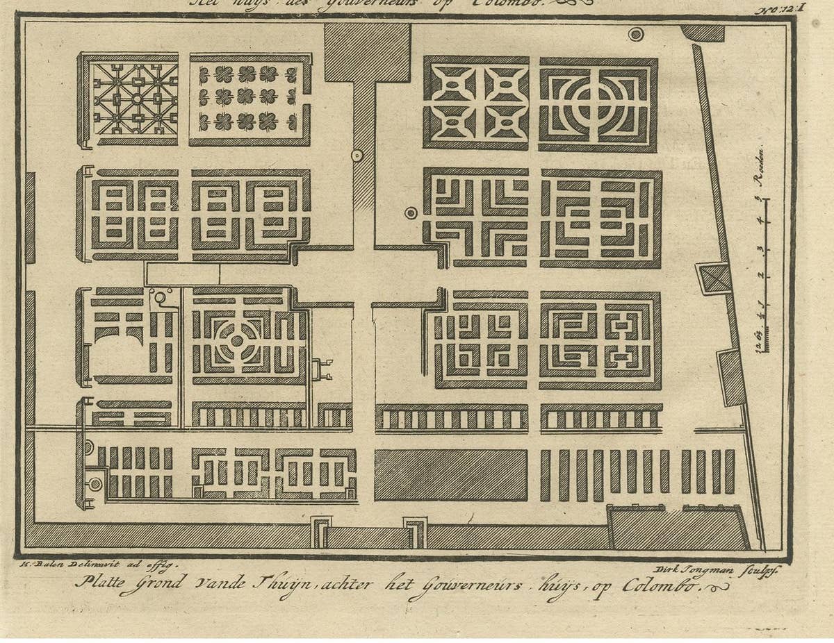 Antique Print of the Governor's House in Colombo by Valentijn, 1726