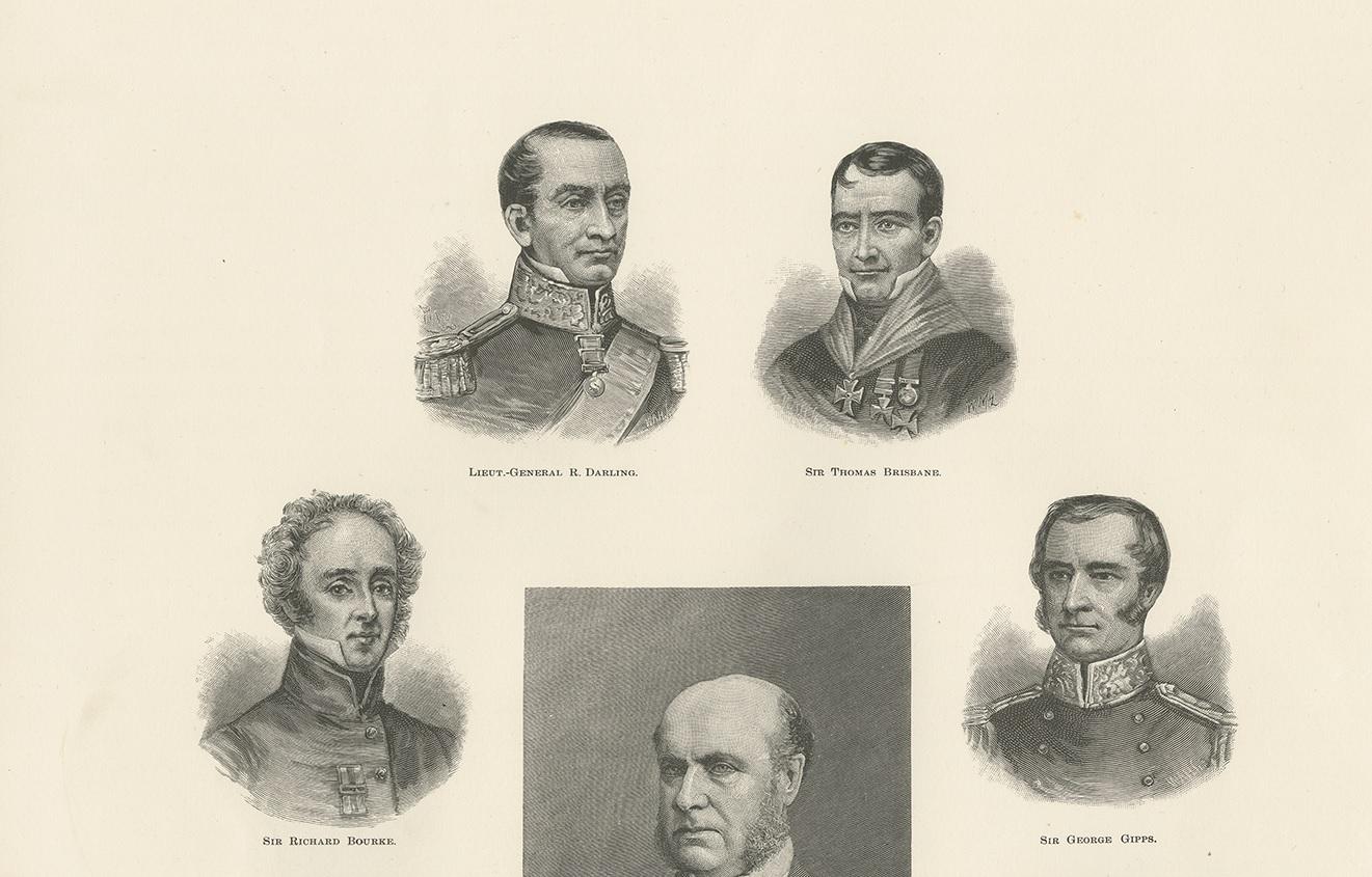 Antique Print of the Governors of New South Wales, 1888 In Good Condition In Langweer, NL