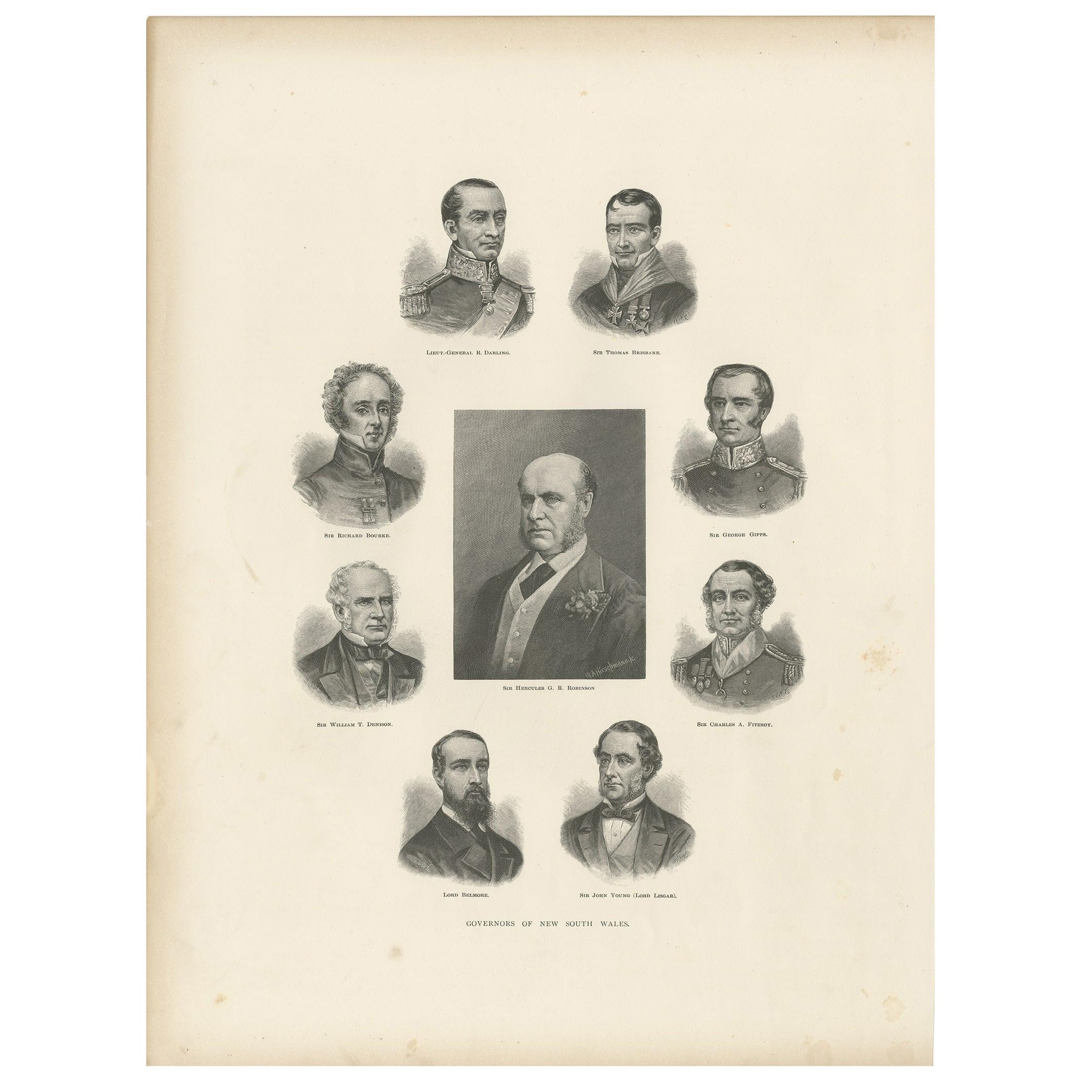 Antique Print of the Governors of New South Wales, 1888