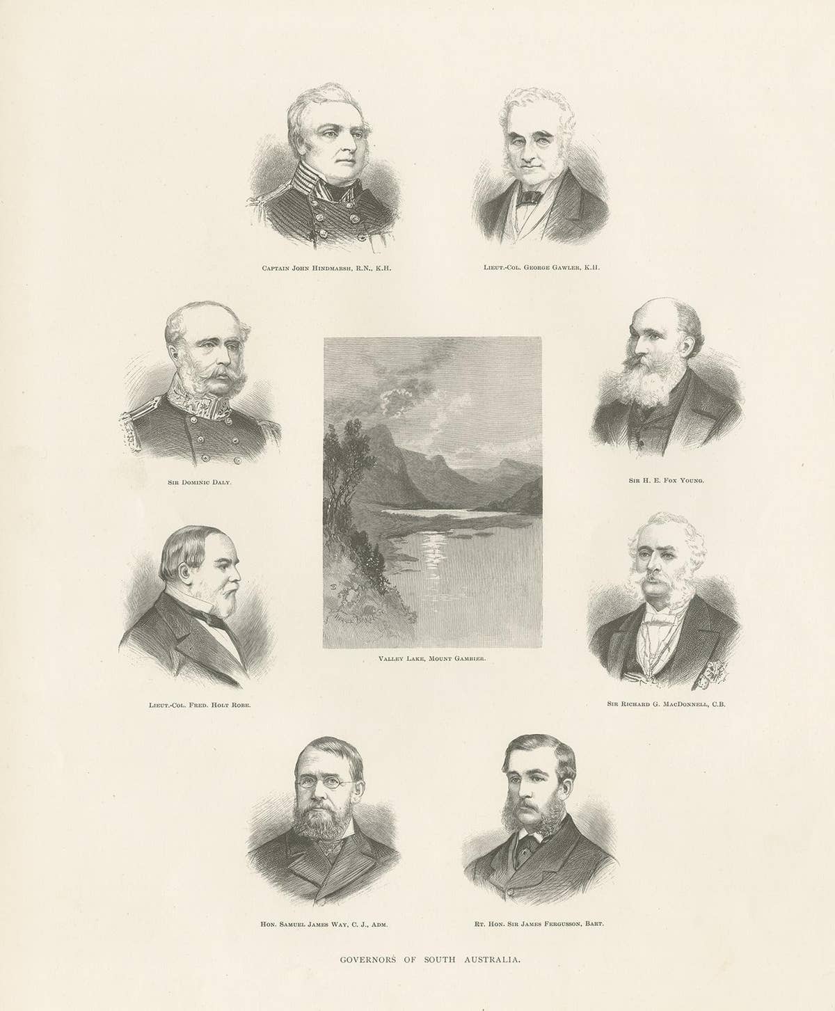 Antique Print of the Governors of South Australia, 1888