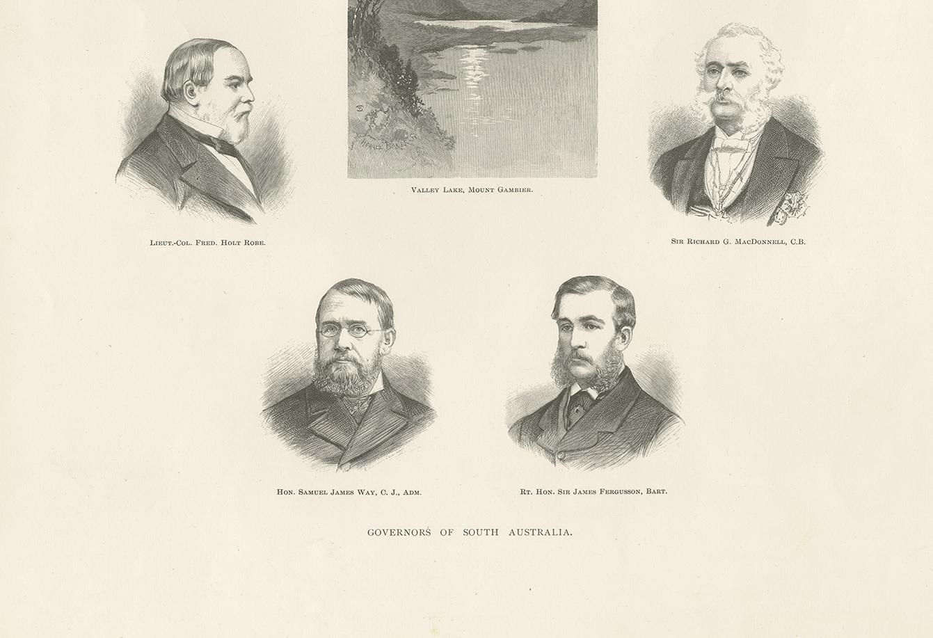Antique Print of the Governors of South Australia '1888' In Good Condition For Sale In Langweer, NL