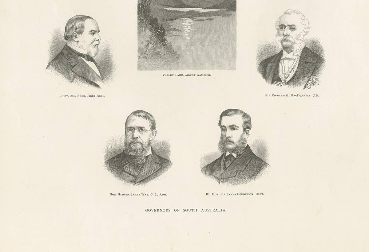 Antique Print of the Governors of South Australia, 1888
