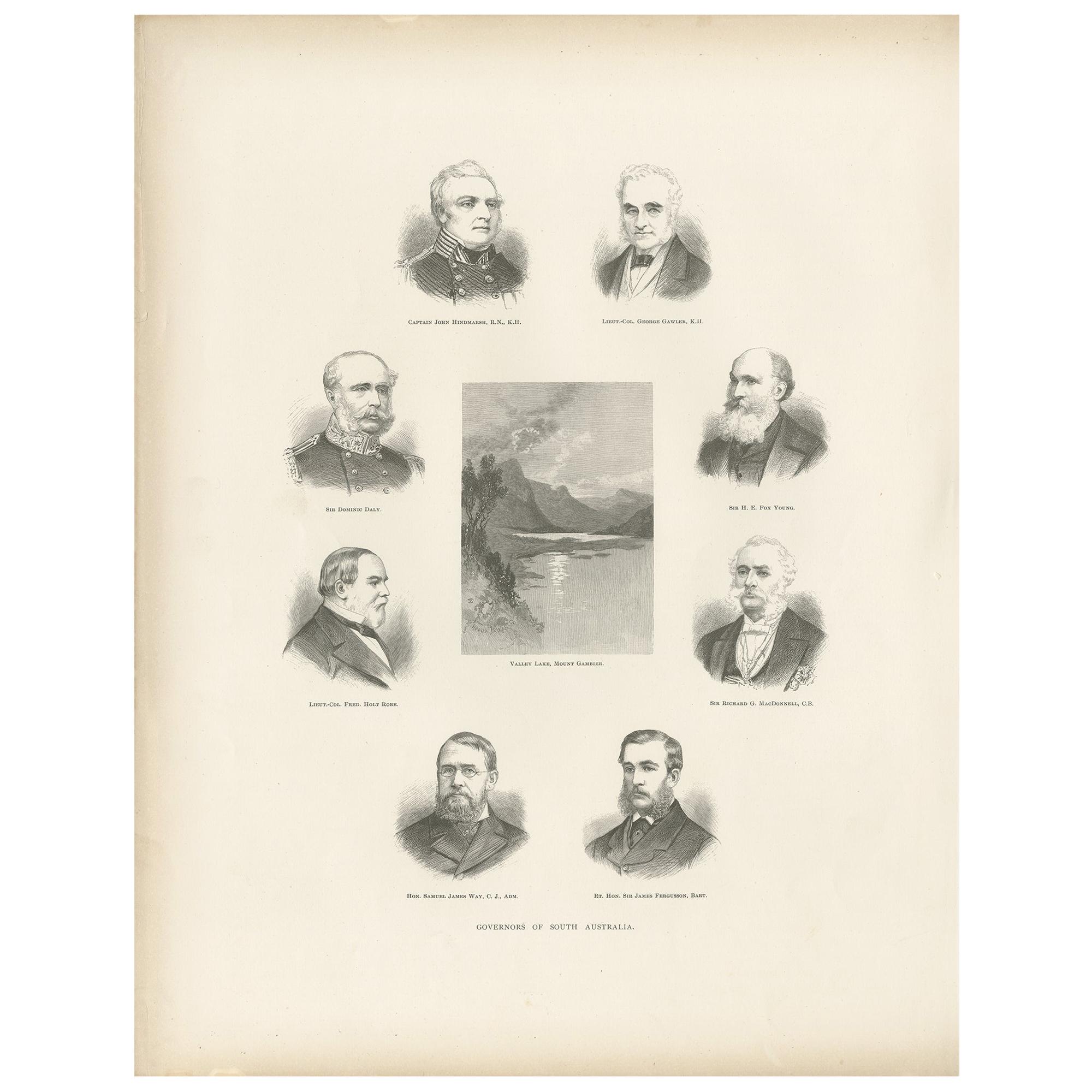 Antique Print of the Governors of South Australia '1888' For Sale