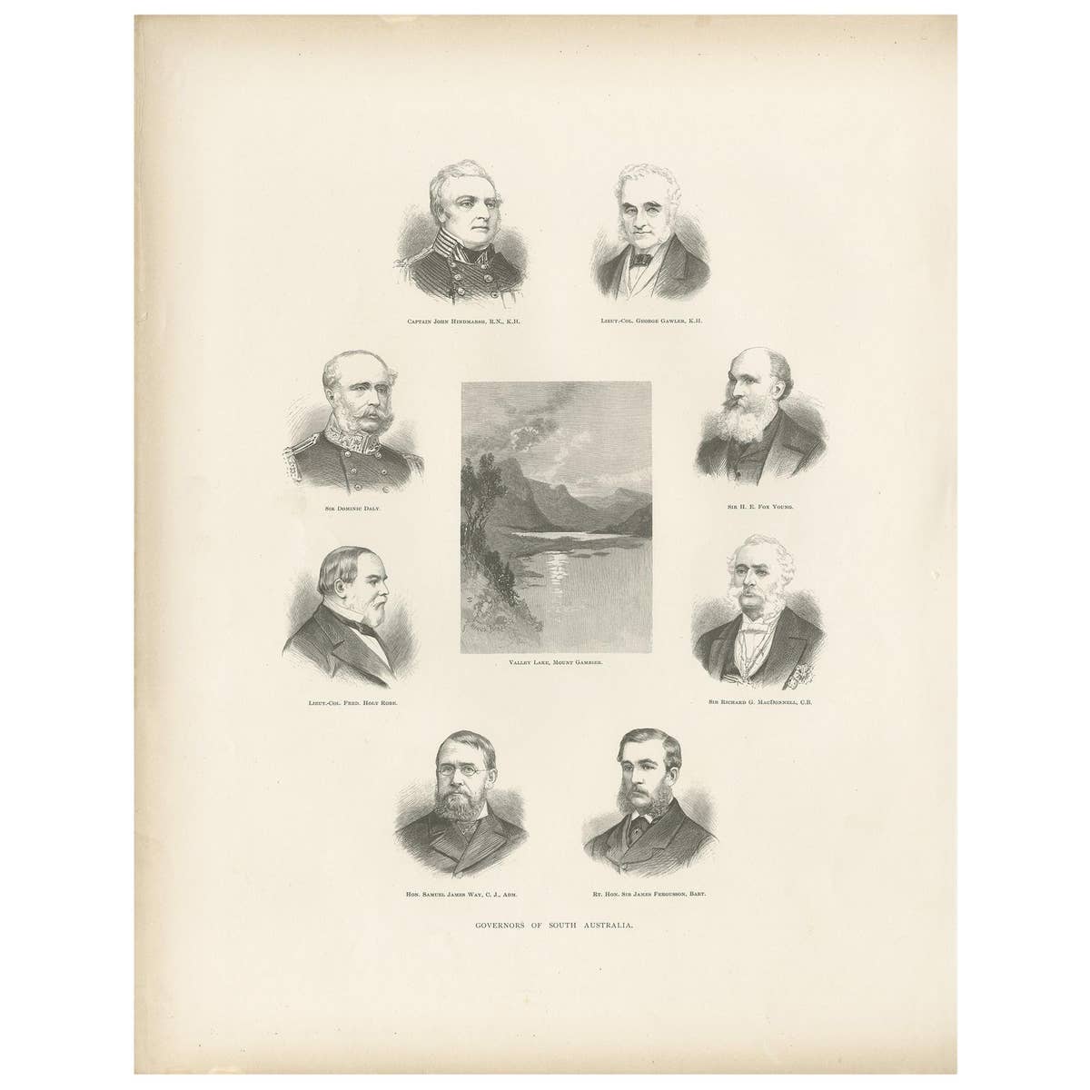 Antique Print of the Governors of South Australia, 1888