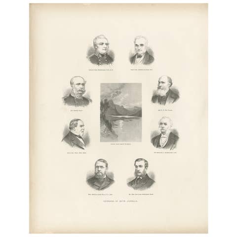 Antique Print of the Governors of South Australia, 1888