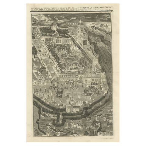 Grand Mogol’s Palace & Mosque – Chatelain Engraving of Delhi, 1719