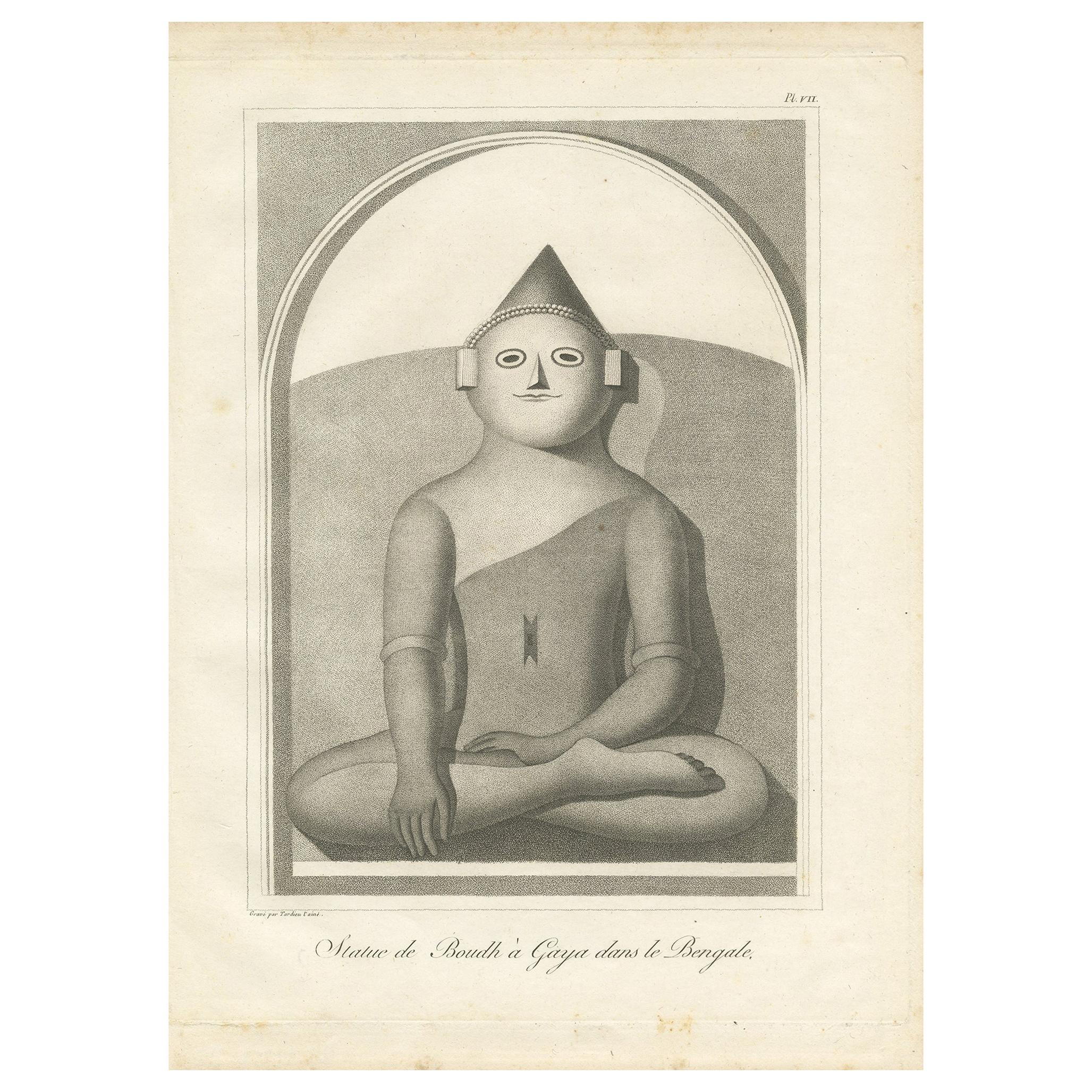 Antique Print of the Great Buddha Statue 'Bodh Gaya' by Symes '1800' For Sale