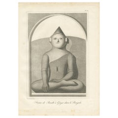 Antique Print of the Great Buddha Statue 'Bodh Gaya' by Symes '1800'