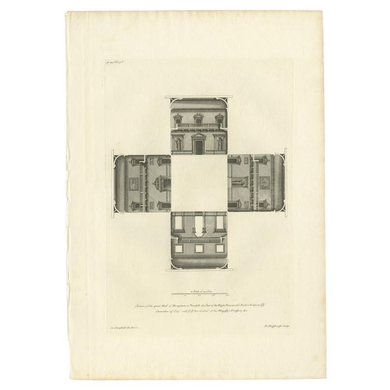 Antique Print of the Great Hall of Houghton Hall, England, 1725 For Sale