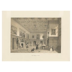 Antique Print of the Great Hall of Parham House by Nash, circa 1870