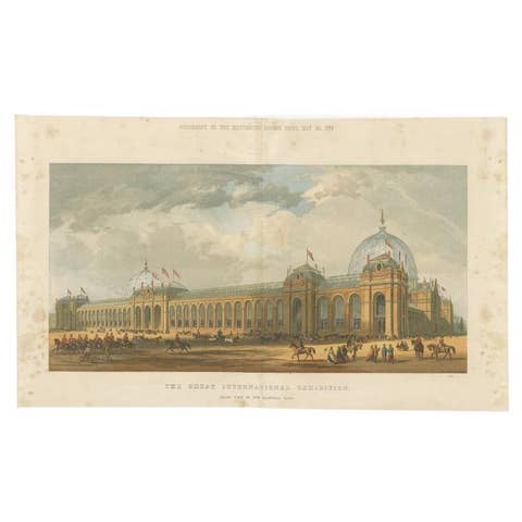 Antique Print of the Great London Exposition Seen from Cromwell Road, 1862
