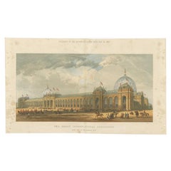Antique Print of the Great London Exposition Seen from Cromwell Road, 1862