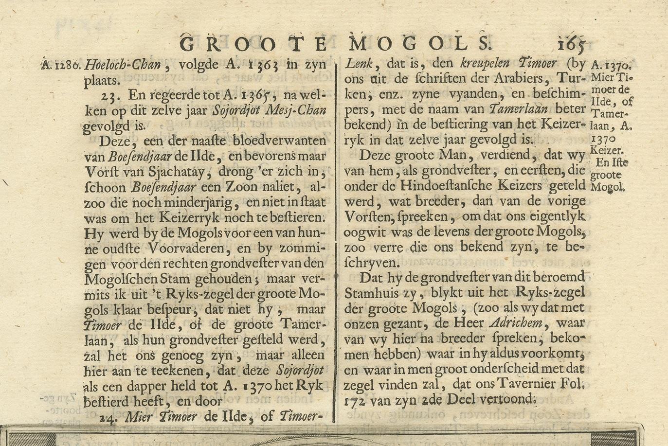 Engraved Antique Print of the Great Mogol by Valentijn, 1726 For Sale