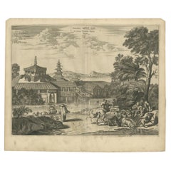 Antique Print of the Great Temple in Osaka, Japan