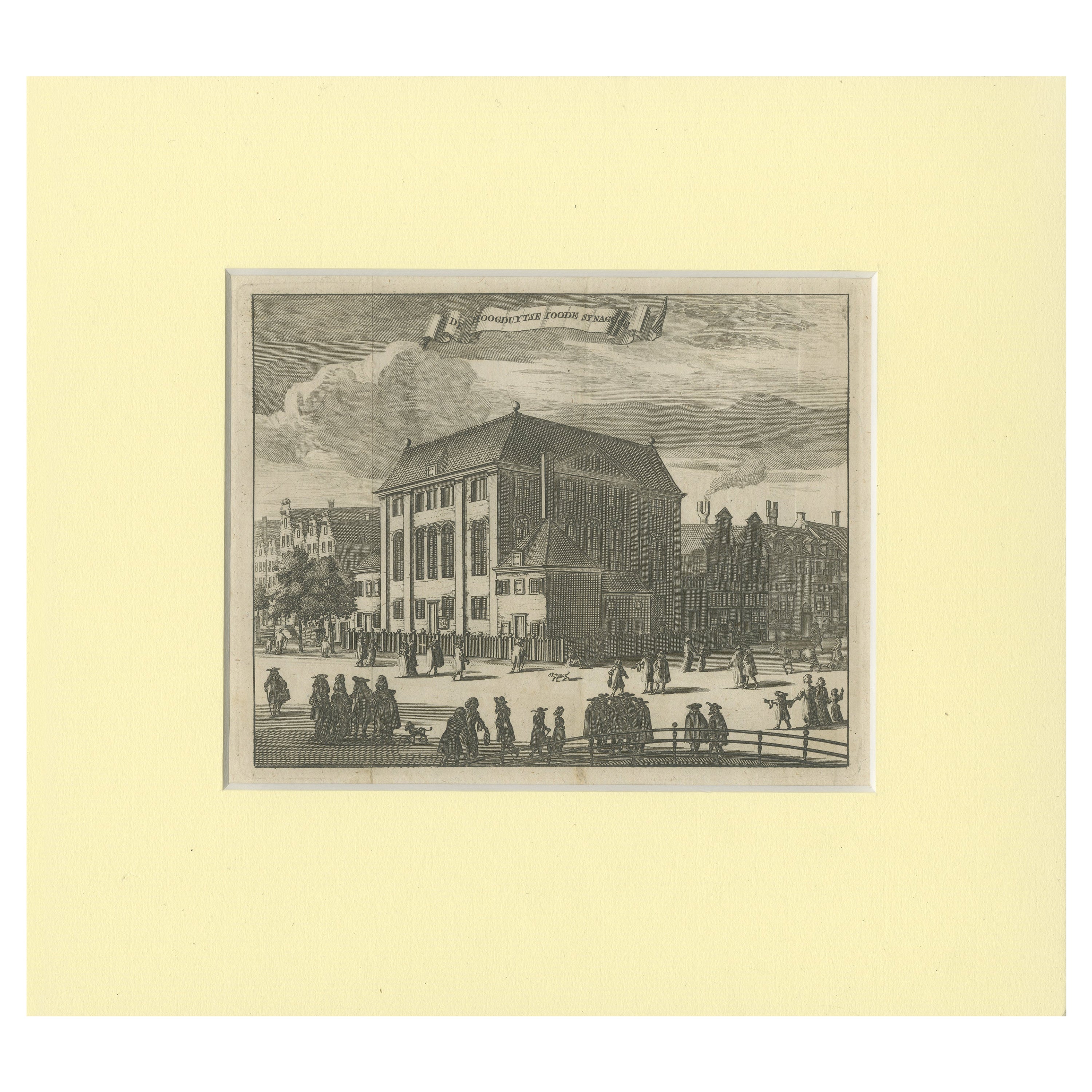 Impression ancienne du « Synagoge de la Grote » à Amsterdam, vers 1760