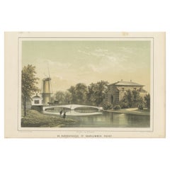Antiker Druck des Haarlemmerpoort von Leiden in den Niederlanden, 1859